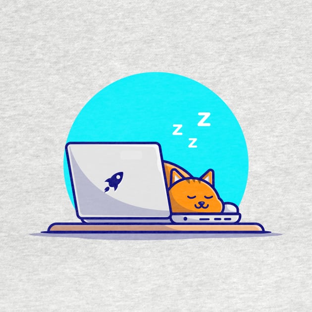 Cute Cat Sleeping On Laptop With Coffee Cup Cartoon Vector Icon Illustration by Catalyst Labs